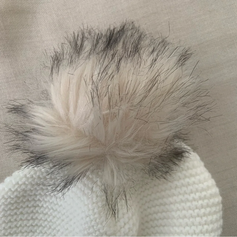 Mebi Designer Knit Baby Hat with Faux Fur Pom Pom
